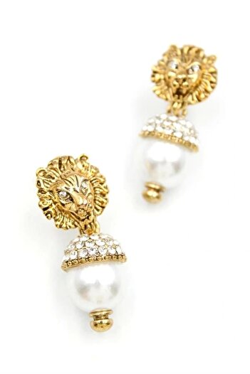 shopwave Pearl Lion Earrings - Bronze
