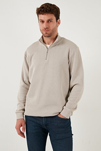 Buratti Cotton Relaxed Fit Half Zipper Crew Neck Knitted Sweat Men's Sweat 5901076