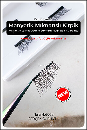 GXMPRO Manyetik Mıknatıslı Kirpik (Eyeliner Hediyeli) - Magnetic Lashes Double Strength Magnets on 2 Points