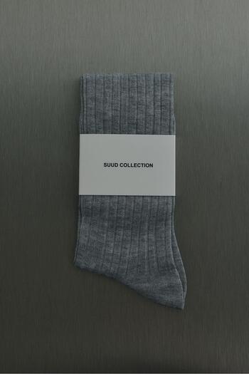 Suud Collection Gray Yves Ribbed Socks