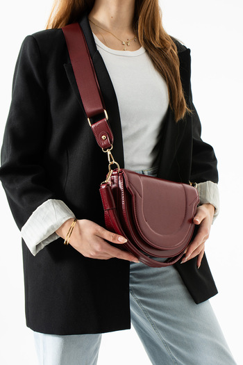 Çanta Trend *Sakura Model Burgundy Gold Detailed Women's Hand and Shoulder Bag with 2 Straps