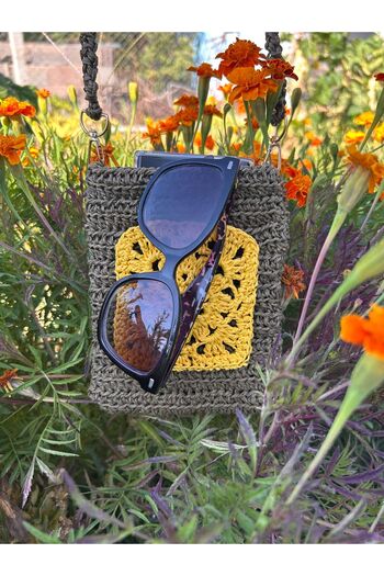 Patiska Tasarım Handmade Knitted Phone Bag – Small Size Straw-Looking Shoulder Bag