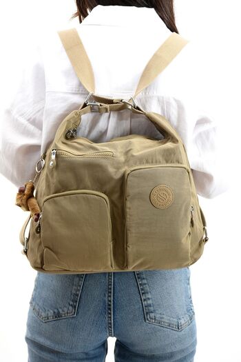 H&D COLLECTİON Women's Compartmentalized Waterproof Crinkle Fabric Cross Strap Beige Colored Shoulder and Backpack