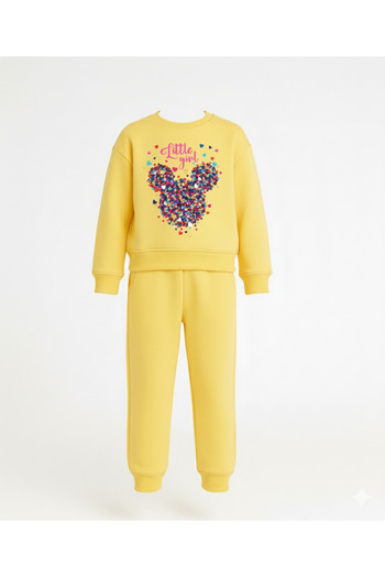 LİTTLE TORTOİSE Little Girl Heart Mickey Printed Tracksuit Set / Sweatshirt Set