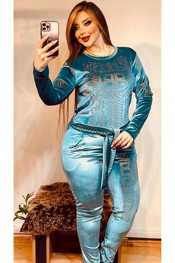 Kaptins Women's Stylish Jumpsuit & Salopet Stone Detailed Velvet Fabric