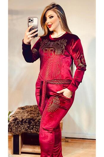 Kaptins Women's Stylish Jumpsuit & Salopet Stone Detailed Velvet Fabric
