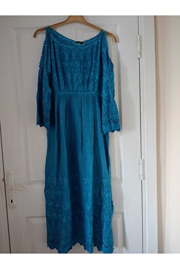 anne moda ankara Βραδινό φόρεμα, αυθεντικό 100% καθαρό βαμβάκι, με παράθυρο στον ώμο, κομψό, μακρύ φόρεμα