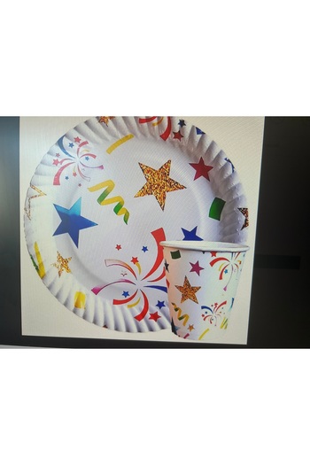Partifabrik Colorful Confetti Themed Paper Plate and Cup Set 8 Plates 8 Cups