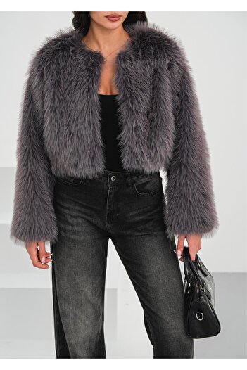 FERZOLAİO Crop Anthracite Fur Jacket
