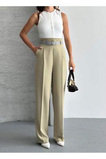 FERZOLAİO Belted Khaki Palazzo Pants