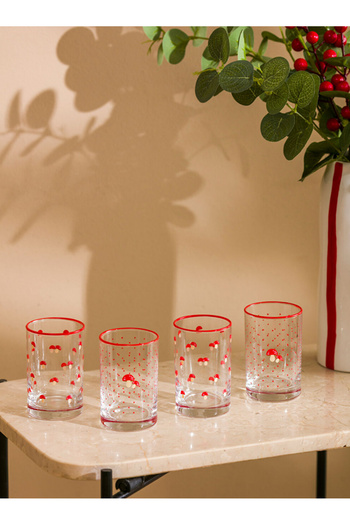 LC Waikiki Lcw Home Mixed Mushroom Printed Glass Water Cup Set of 4 125 ml