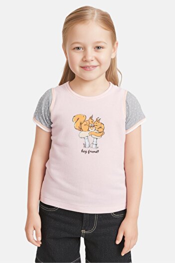 Sinsay Kids Girl Crew Neck Short Sleeves Graphic Print T-shirt, Pink