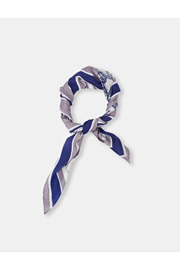 Kayra Floral Patterned Scarf Navy Blue