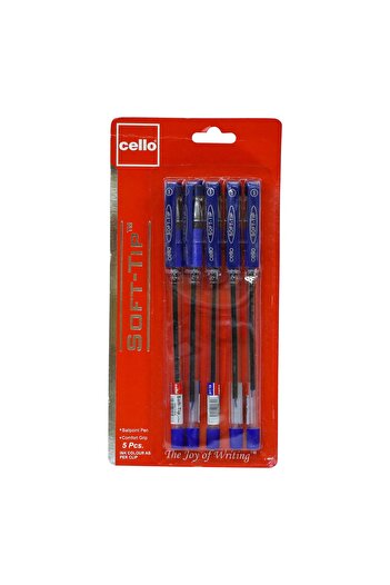 CELLO SoftTip 0.7mm Blue Ballpoint Pen – Smooth Writing | Pack of 5