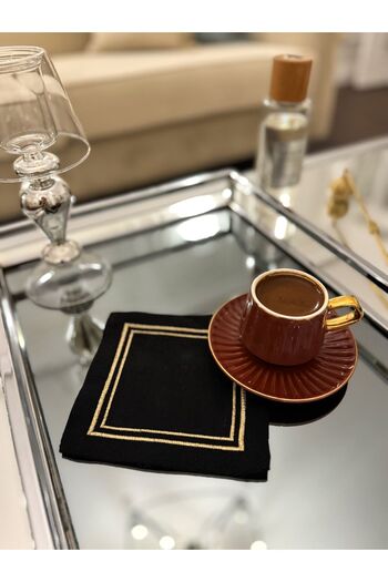 busrasdesign Pack of 2 Black Lux Embroidered Cocktail Napkins with Gold Glitter