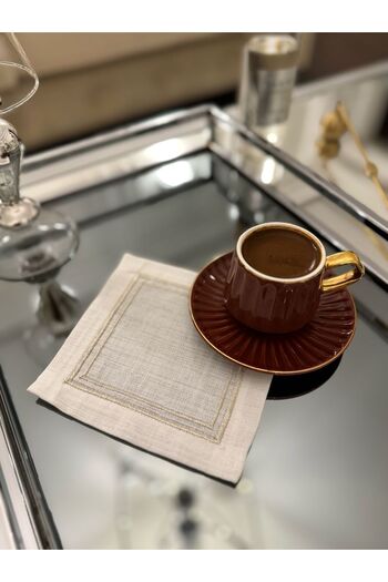 busrasdesign 2-Piece Lux Embroidered Cocktail Napkin Stone