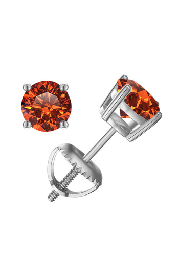 Choice 1.0ct x 2 Silver orange JoyceJelly 0.5-2CT Moissanite Screws Back Ear-studs Classic Four Prong Earri