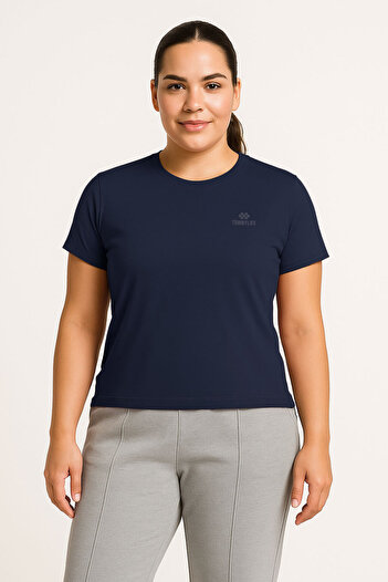 TOMMY LIFE Indigo Printed O-Neck Comfortable Fit Oversized Plus Size Women's T-Shirt - 97308