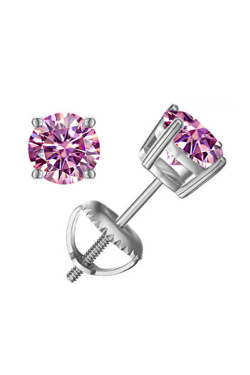 Choice 2.0ct x 2 Silver pink JoyceJelly 0.5-2CT Moissanite Screws Back Ear-studs Classic Four Prong Earring
