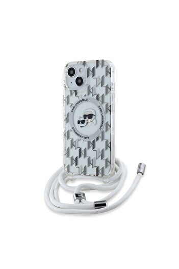Karl Lagerfeld Case for IPhone 15, Karl Lagerfeld, IML Crossbody MagSafe, White Choupette Head&Cord