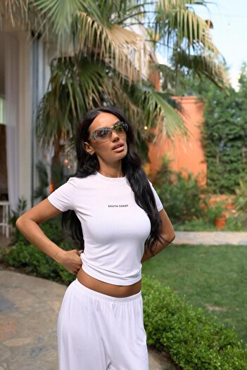 South Coast White Flowy Pants and T-Shirt Set