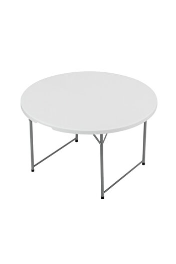Lawazim Round Folding Picnic Table 120x120x74cm - White Fold-in-Half Plastic Table with Handle