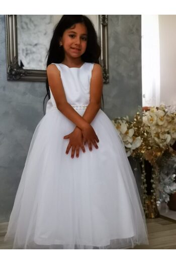 OEM Discover the Elegance: Princess Dress in Shades of White, Adorned with Pearls and a Majestic Bow