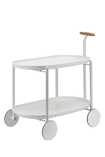 Lawazim Movable Trolley Table - 2 Tier White Utility Cart with ABS Trays Steel Frame and Wheels
