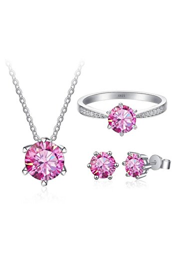 Choice 45cm 7 PINK Classic Wedding Jewelry Sets For Women 1carat Moissanite Diamond S925 Silver Necklace Ea
