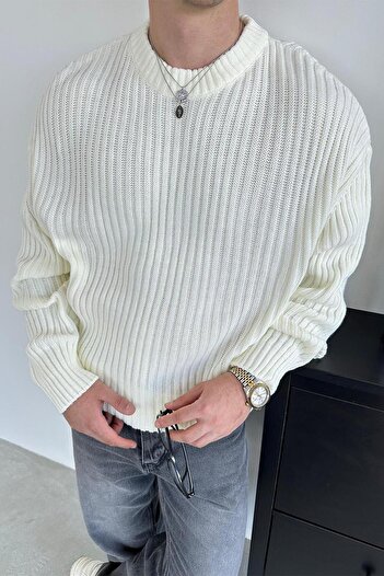 HAFKAGİYİM Екрю велосипедний комір з каймою Oversize трикотажний светр