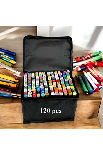 DacEnergy Set of 120 double markers, alcohol-based ink, with 1 mm and 6 mm tip, with bag