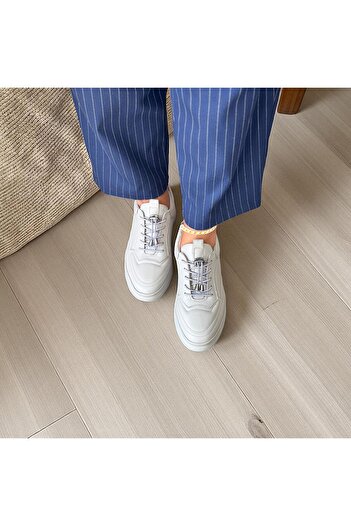 NE&VE SHOES Stone Color Genuine Leather Rubber Tied Women's Casual Comfortable Sports Shoes