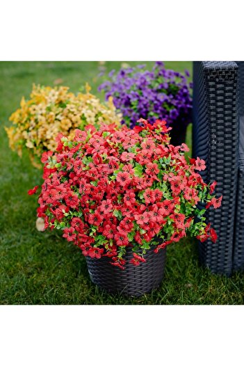 Arkotex Set 8 Artificial Flower Bouquets, ARKOTEX, UV Resistant, Plastic, Red, 35cm Height