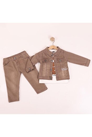 GİRL EMELY Boys' Embroidered 3-Piece Jean Denim Set