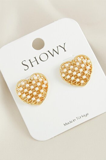ZERO LAND Hn-Shop Heart New Season Pearl Earrings-Yellow