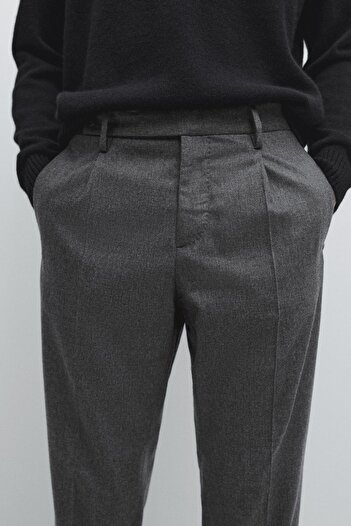 Massimo Dutti %90 yün ve %8 kaşmir karışımlı pazen pantolon