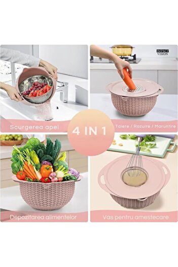 Impact Vision 4 in 1 Kitchen Grater, 360° Rotating Colander, 4 Pieces, Pink, Impact Vision®