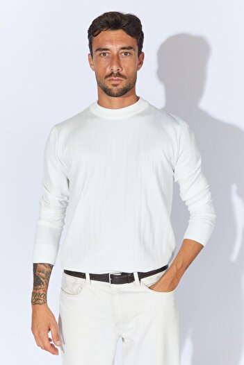 TENA Men's Ecru Crew Neck Corspan Sweater