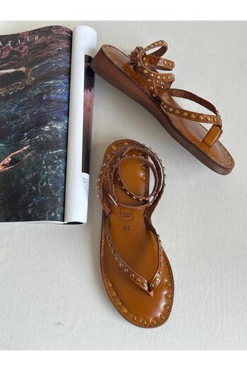 Zuum Osara Troklu 100% Genuine Leather Women's Flip Flops Sandals - Tan Leather