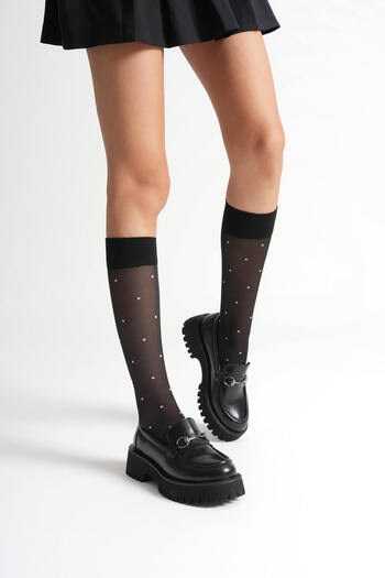 EMOYRA Lara Buckle Detailed Black Casual Loafer Shoes
