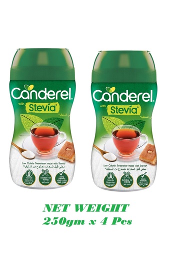 Canderel Stevia Jar, Low Calorie Sweetener made with Stevia, 250gm x 4 Pcs