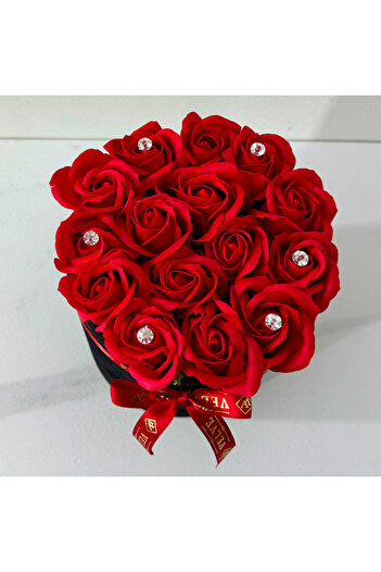 velve Crystal Beauty floral arrangement with 15 soap roses, handmade crystals, Red