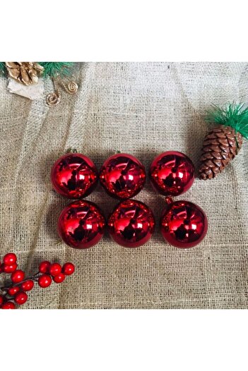 PartAntalya Red 6-Piece Christmas Ball Ornament 4cm Pine Tree Ornaments Christmas Decoration Cici Ball Red Color Ornament