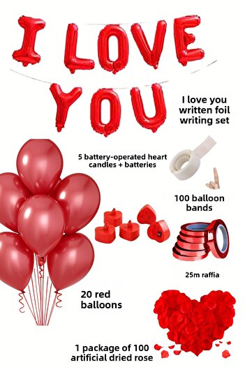 Baloncu Nene I Love You Foil Balloon Set Red Balloon Heart Candle Rose Petal Romantic Ornament Package