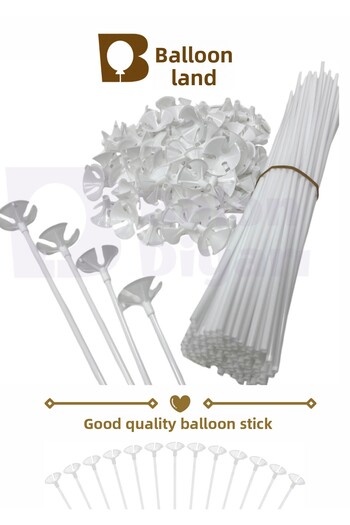 BALON DİYARI 100 Pieces White Balloon Sticks - Balloon Holder Sticks