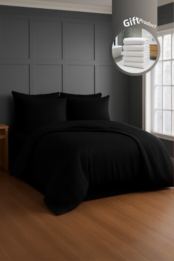 MOON SECRET Premium Black Color Cotton Satin Double Duvet Cover Set