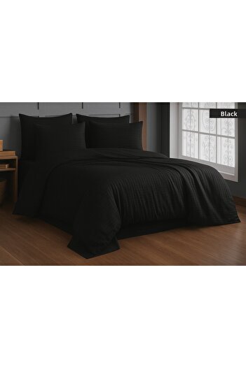 MOON SECRET Premium Black Color Cotton Satin Double Duvet Cover Set