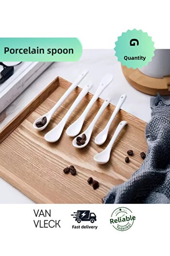 VAN VLECK 6-Piece Luxury Porcelain Spoon Set – Teaspoon, Coffee Spoon, Dessert & Jam Sauce Spoon Set