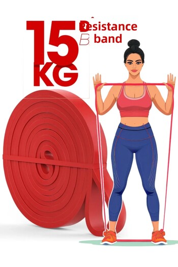 BK Commerce 15kg Resistance Band Red Fitness Rubber Muscle Building Pilates Exercise Band Medium Hard