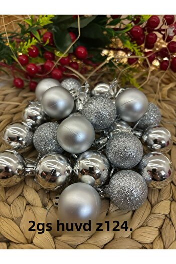 Deniz Party Store Ornament pentru brad de Anul Nou argintiu de 3 cm Cici Ball - 24 buc